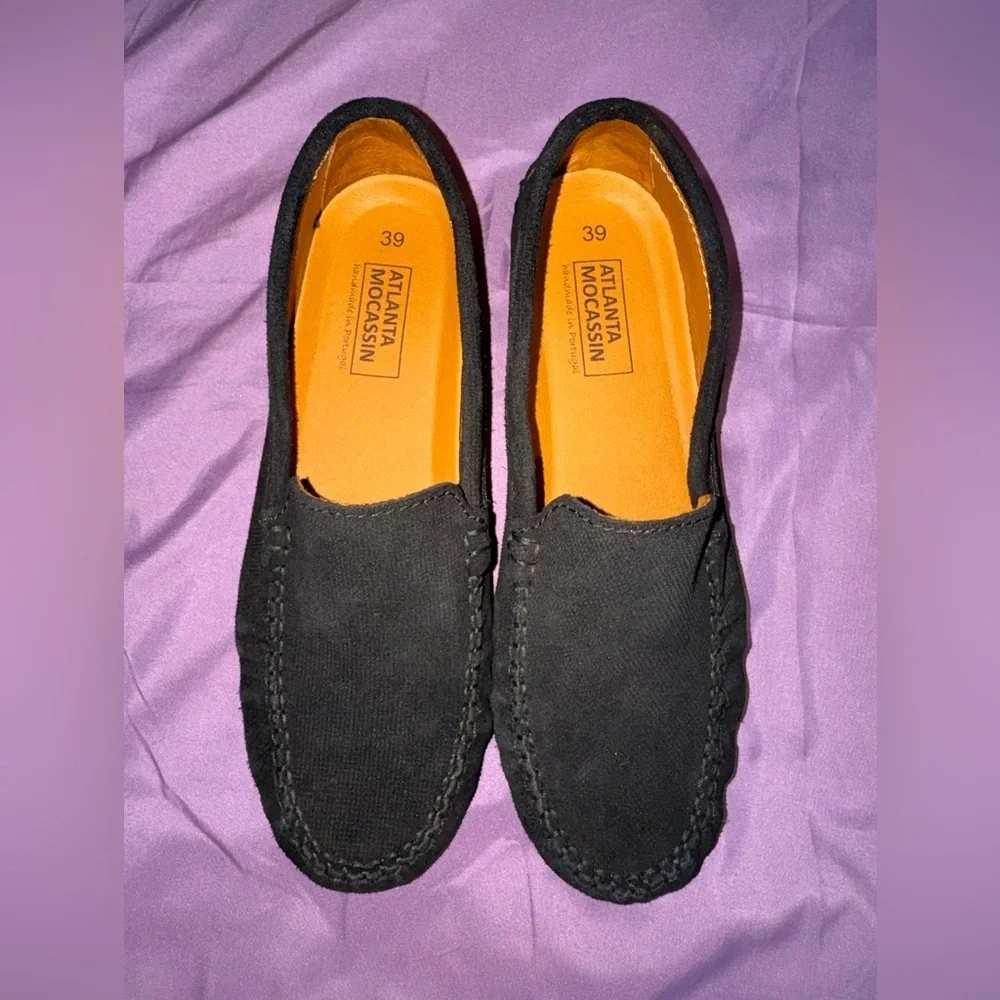 Atlanta Mocassin Black Nubuck Driving Loafers men's EU 39 US 6 women 8-8.5